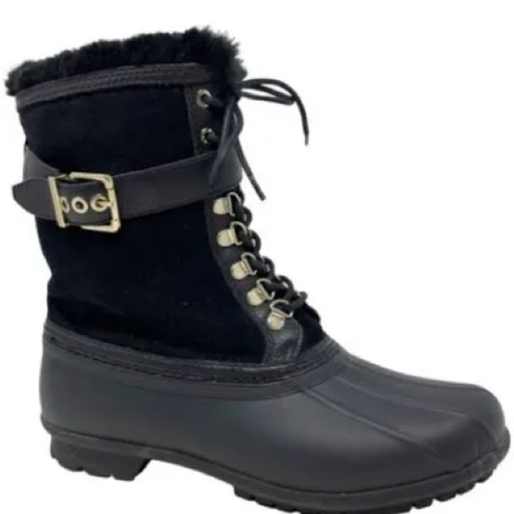 ANTONIO MELANI Black Thinsulate Lined Lambs Fur/Leather Duck Boots Size 10